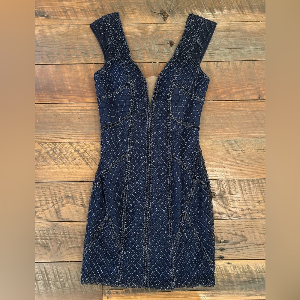 Elegant Navy Blue Beaded Dress